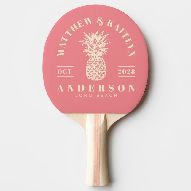 Mellandekorativ Persika Tropisk Ananas Bröllopskam Pingisracket (Framsidan)