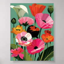 Mellandekorativ Poppyblomma Väggkonst