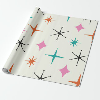 Mellandekorativa Atomstjärnor i Rosa Teal Orange Presentpapper