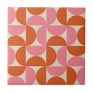 Mellandekorativt geometriskt mönster rosa orange kakelplatta