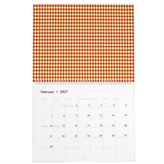 Mellandekorativt upprepande mönster kalender (Feb 2027)