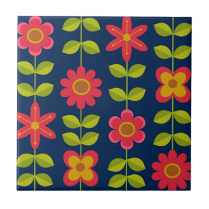 Mellandekoren modern röda blommor med blad kakelplatta