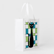 Mellandektonst katt med gröna och turkosa rektangl