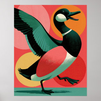 Mellandemodern ankdjärv geometrisk konst poster