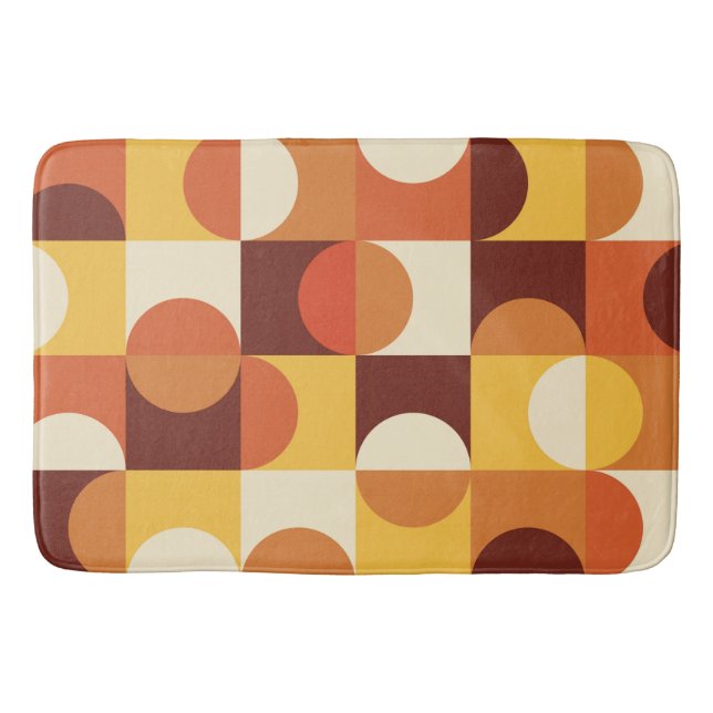 Mellandesign halvcirkel gul och orange badrumsmatta (Framsidan)