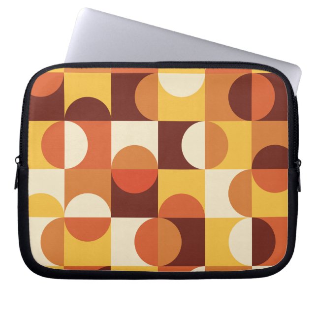 Mellandesign halvcirkel gul och orange laptop fodral (Framsidan)