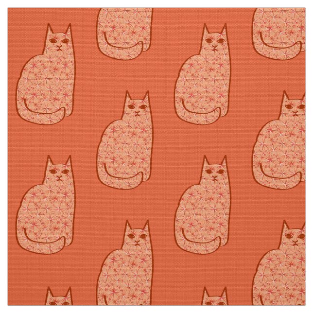 Mellandesign Katt, Korallorange och Vit Tyg (Provkarta)