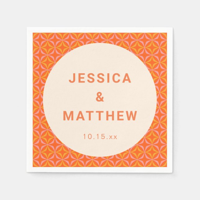 Mellandesign Orange Geometrisk Bröllopssydd Pappersservett (Framsidan)