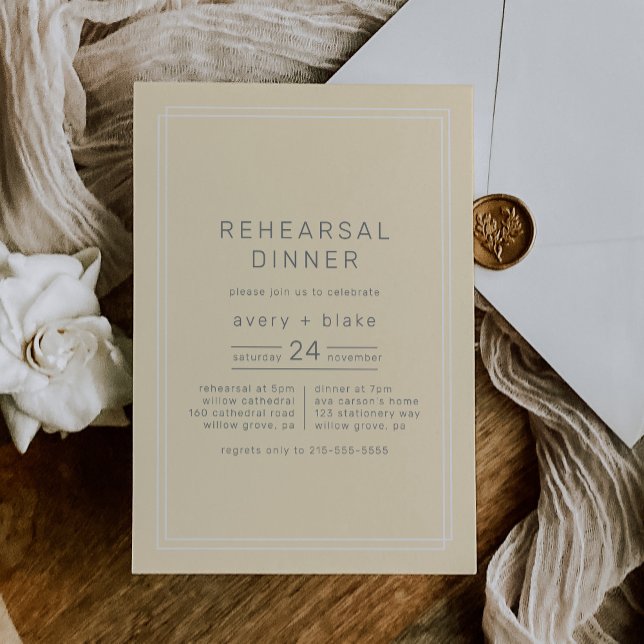 MELLANLIGEN Gult för repetitionsservering av Neutr Inbjudningar (AVERY Simple Neutral Yellow Rehearsal Dinner Invitation)