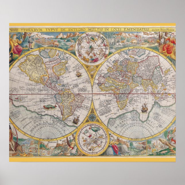 Mellanliggande världskarta från 1525 poster (Framsidan)