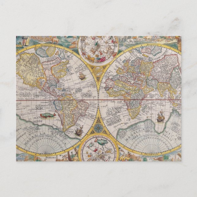 Mellanliggande världskarta från 1525 vykort (Framsida)