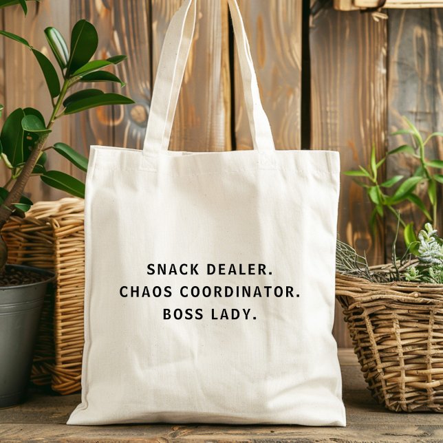 Mellanmål Distributör Kaos Koordinator Chef Dam Ma Tygkasse (snack dealer chaos coordinator boss lady mom tote bag, mothers day gift)