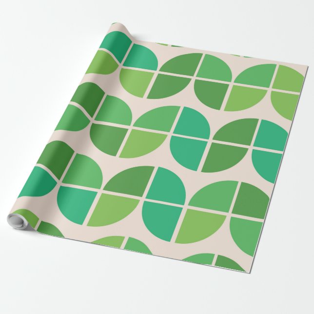 Mellanmodern geometrisk grön mönster presentpapper (Utrullad)