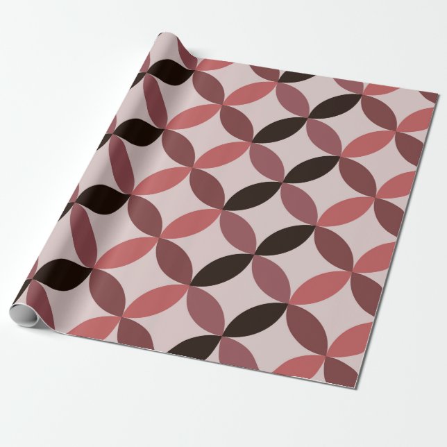 Mellanmodern geometriska cirklar korallbrun presentpapper (Utrullad)