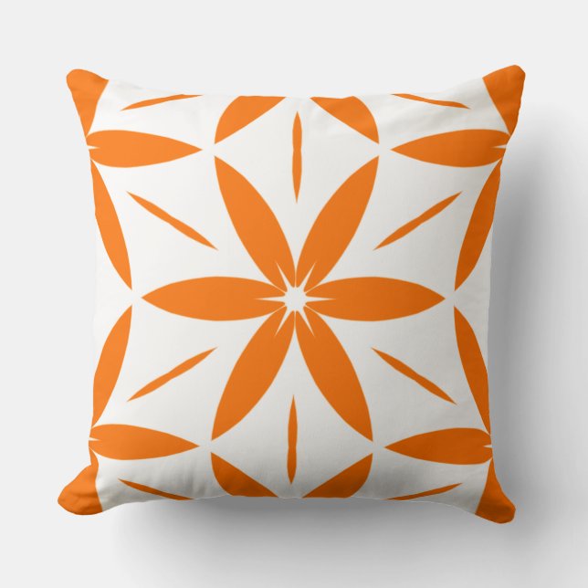 Mellanmodern orange geometrisk blommig kudde (Framsida)