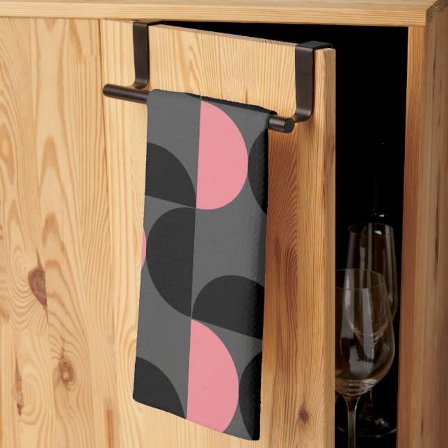 Mellanmodern Rosa Svart och Grå Kökshandduk (Thirds Fold)
