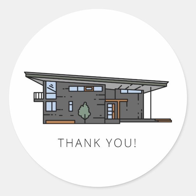 Mellanmodernt hus runt klistermärke (Framsida)