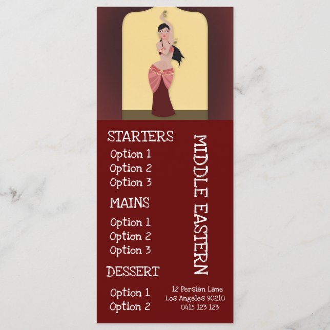 Mellanösterns restaurang middagsmeny meny (Framsida)