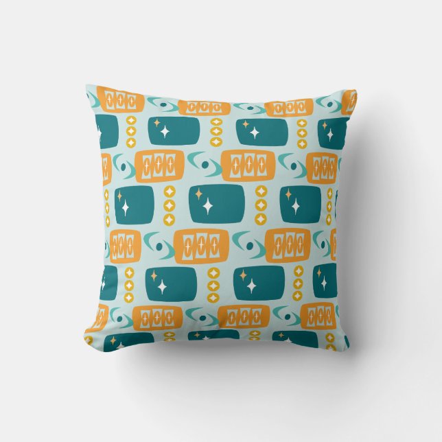Mellanstil Atomiskt Mönster i Aqua, Orange, Teal Kudde (Framsida)