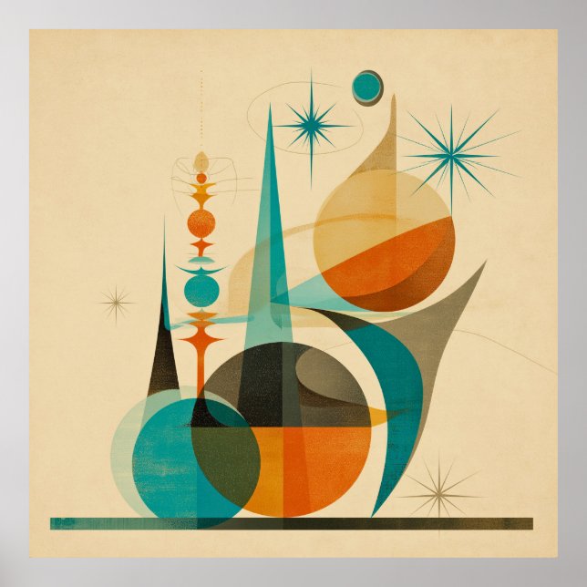Mellantida Abstrakt Geometrisk Retro Konst Design Poster (Framsidan)