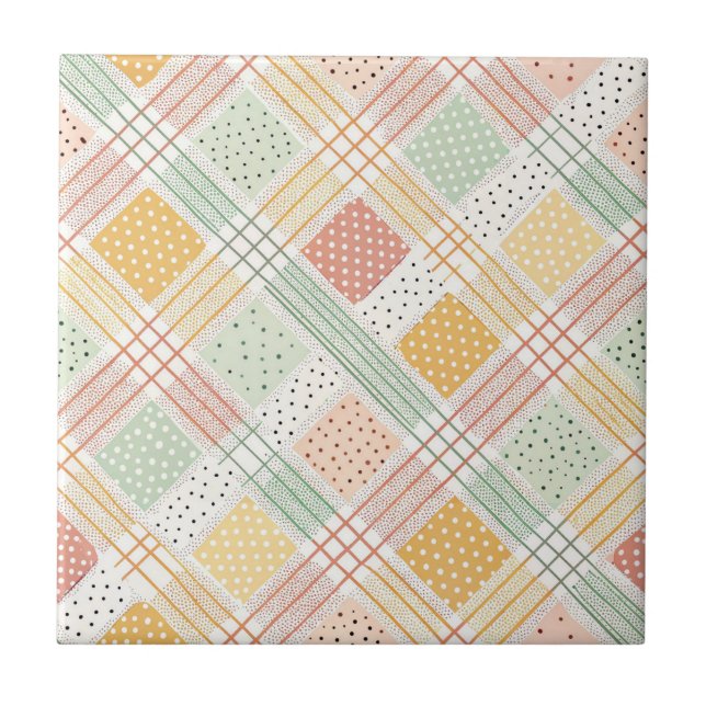 Mellantida geometrisk design med prickar och linje kakelplatta (Framsidan)