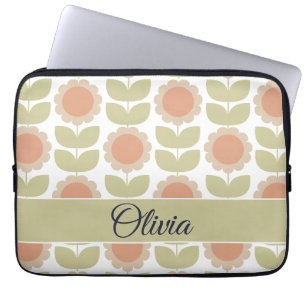 Mellantida Pastellrosa Retro Blommönster Laptop Fodral