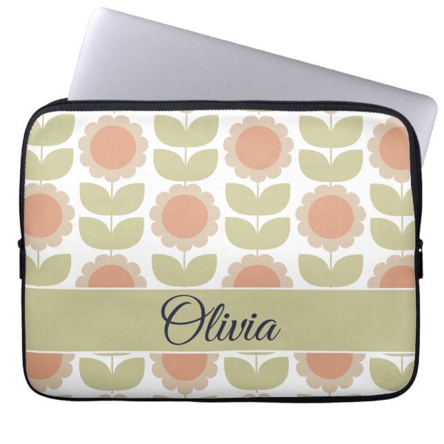Mellantida Pastellrosa Retro Blommönster Laptop Fodral (Framsidan)
