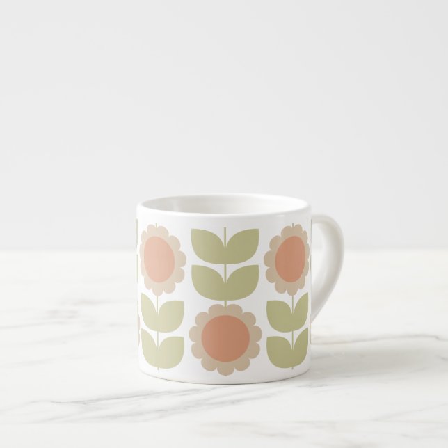 Mellantids Pastell Rosa Retro Blommönster Espressomugg (Framsida höger)