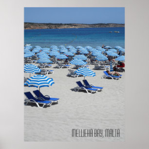 Mellieha Bay Beach Scene på Malta Poster