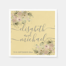 Mellow gul akvarell boho blomstermönster trendig pappersservett