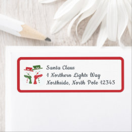 Mellow Snowmen - Christmas red white and green. Returadress Etikett