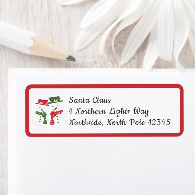 Mellow Snowmen - Christmas red white and green. Returadress Etikett (Insitu)