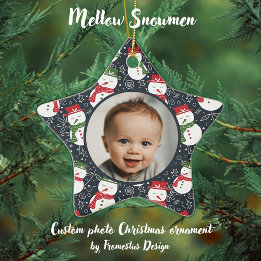 Mellow Snowmen - First Christmas photo custom. Julgransprydnad Keramik