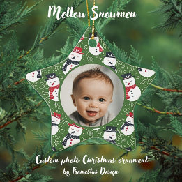 Mellow Snowmen - First Christmas photo custom. Julgransprydnad Keramik