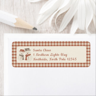 Mellow Snowmen Gingham - amaro panna cotta check. Returadress Etikett