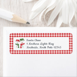 Mellow Snowmen Gingham - classic red white check. Returadress Etikett