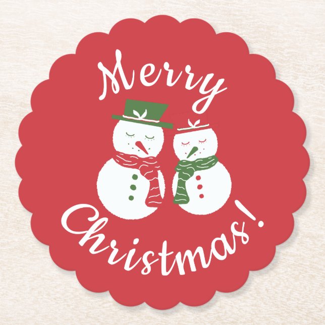 Mellow Snowmen - Xmas red and green custom text. Underlägg Papper (Framsida)