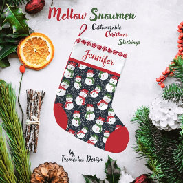 Mellow Snowmen - Xmas red and green customizable. Liten Julstrumpa