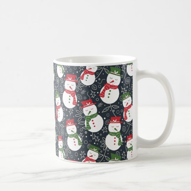 Mellow Snowmen - Xmas red and green pattern. Kaffemugg (Höger)