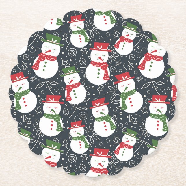 Mellow Snowmen - Xmas red and green pattern. Underlägg Papper (Framsida)