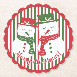 Mellow Snowmen - Xmas red green stripes snowman. Underlägg Papper