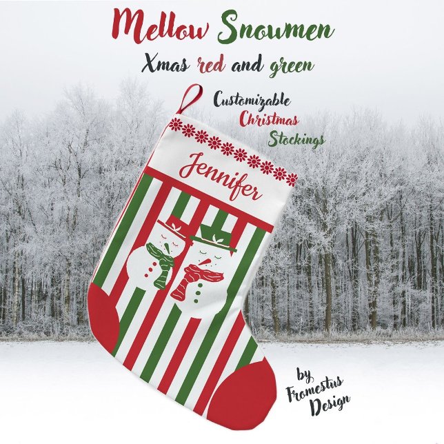 Mellow Snowmen - Xmas red white green stripes. Liten Julstrumpa (Skapare uppladdad)