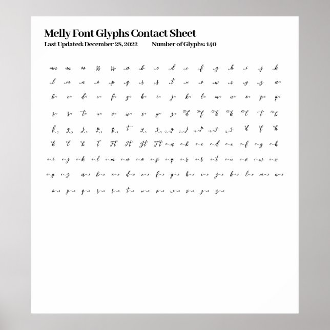 Melly Font Glyphs Kontakta Lakan Poster (Framsidan)