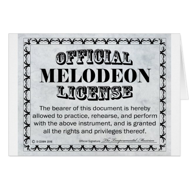 Melodeon Licence Hälsningskort (Framsidan Horizontal)