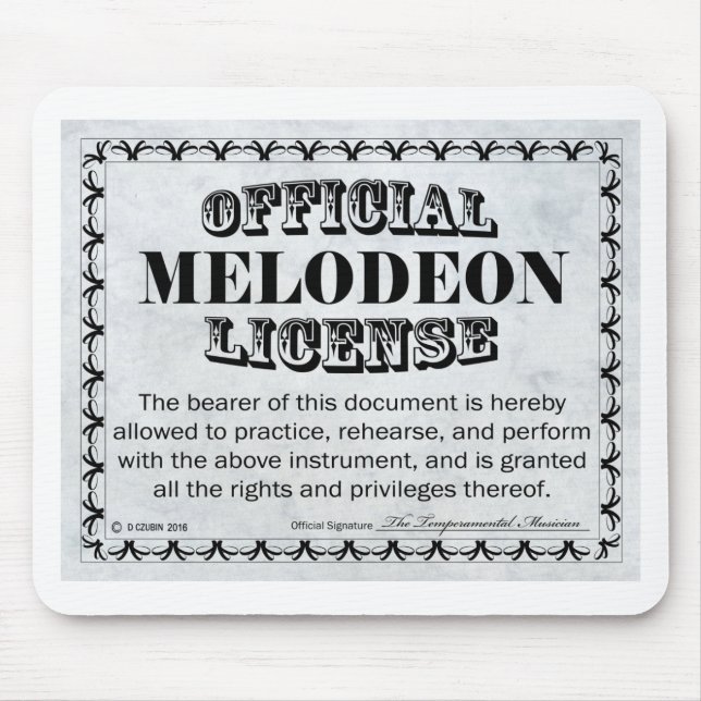 Melodeon Licence Musmatta (Framsidan)