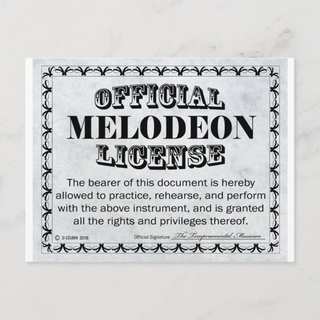 Melodeon Licence Vykort (Framsida)