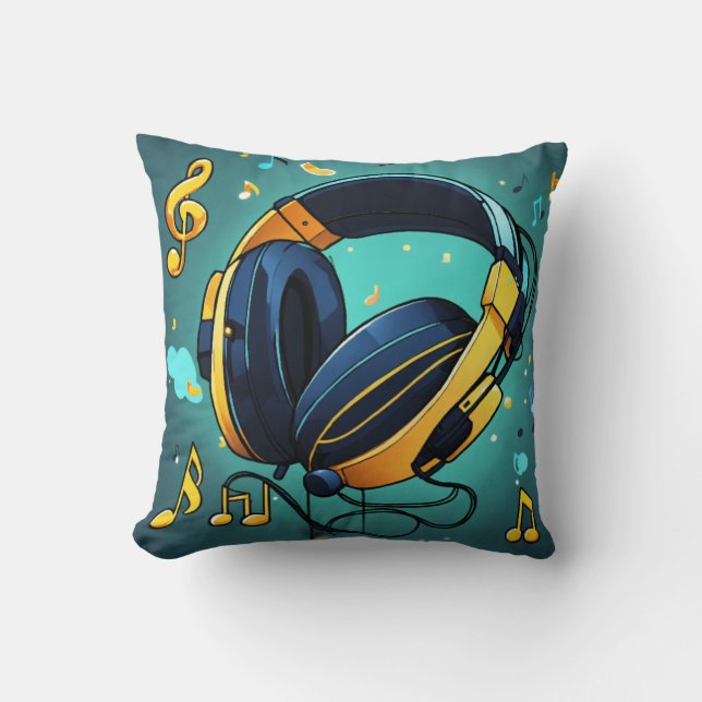 Melodic Beats Tecknad Headset Icon Kudde (Framsida)