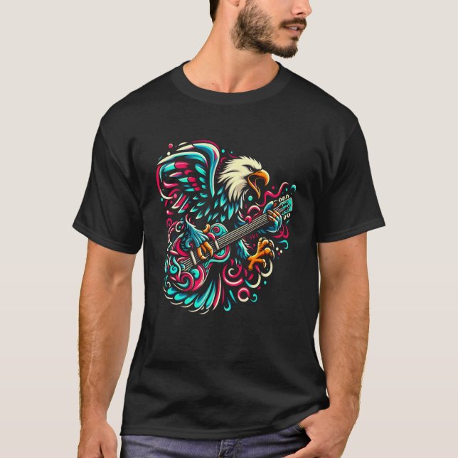 Melodic Eagle Soars with Swirling Guitar T Shirt (Framsida)