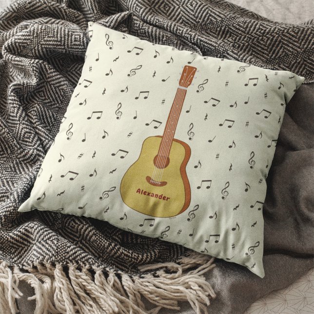Melodic Guitarist Music Note Design Kudde (Guitar With Music Notes Personalized Throw Pillow)