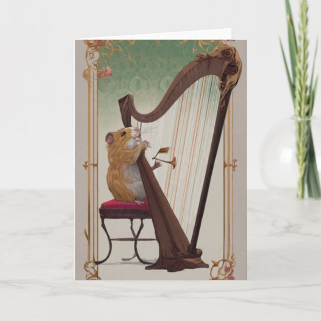Melodic Hamster Greetings – Whimsical Victorian Kort (Framsida)
